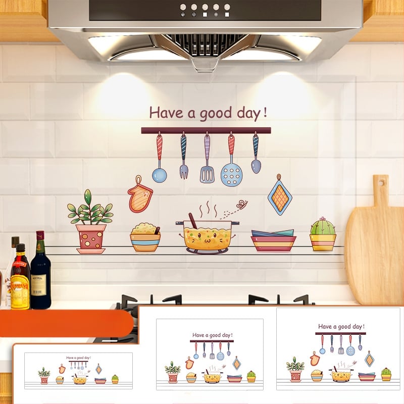 Кухненски стенен стикер против мазнини, хартия, карикатурен принт, 1 бр.