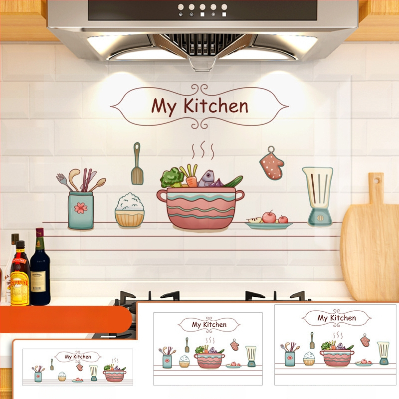 Кухненски стенен стикер против мазнини, хартия, карикатурен принт, 1 бр.