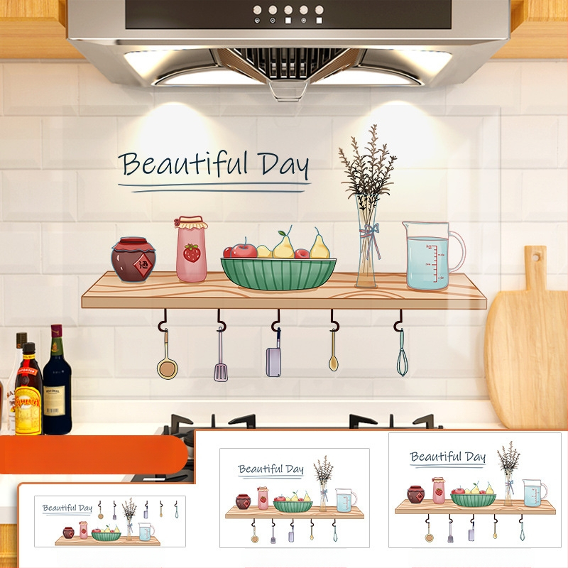 Кухненски стенен стикер против мазнини, хартия, карикатурен принт, 1 бр.