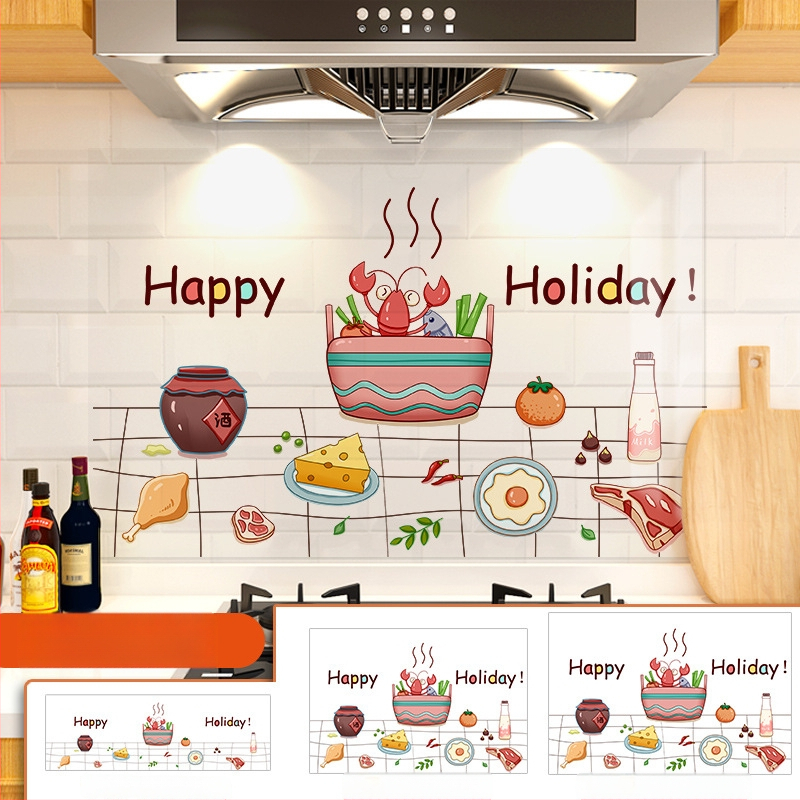 Кухненски стенен стикер против мазнини, хартия, карикатурен принт, 1 бр.