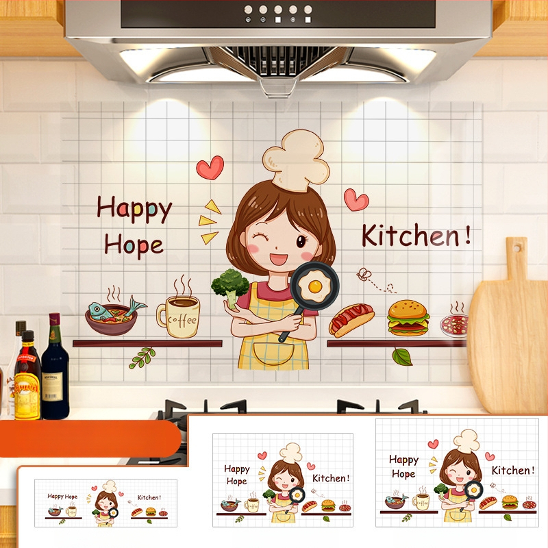 Кухненски стенен стикер против мазнини, хартия, карикатурен принт, 1 бр.