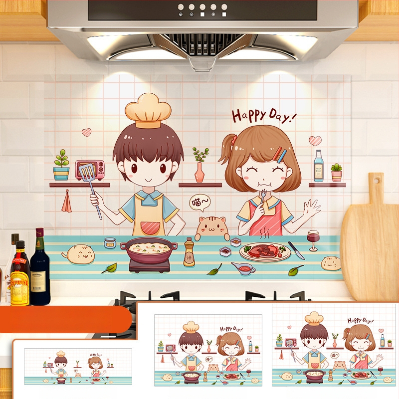 Кухненски стенен стикер против мазнини, хартия, карикатурен принт, 1 бр.