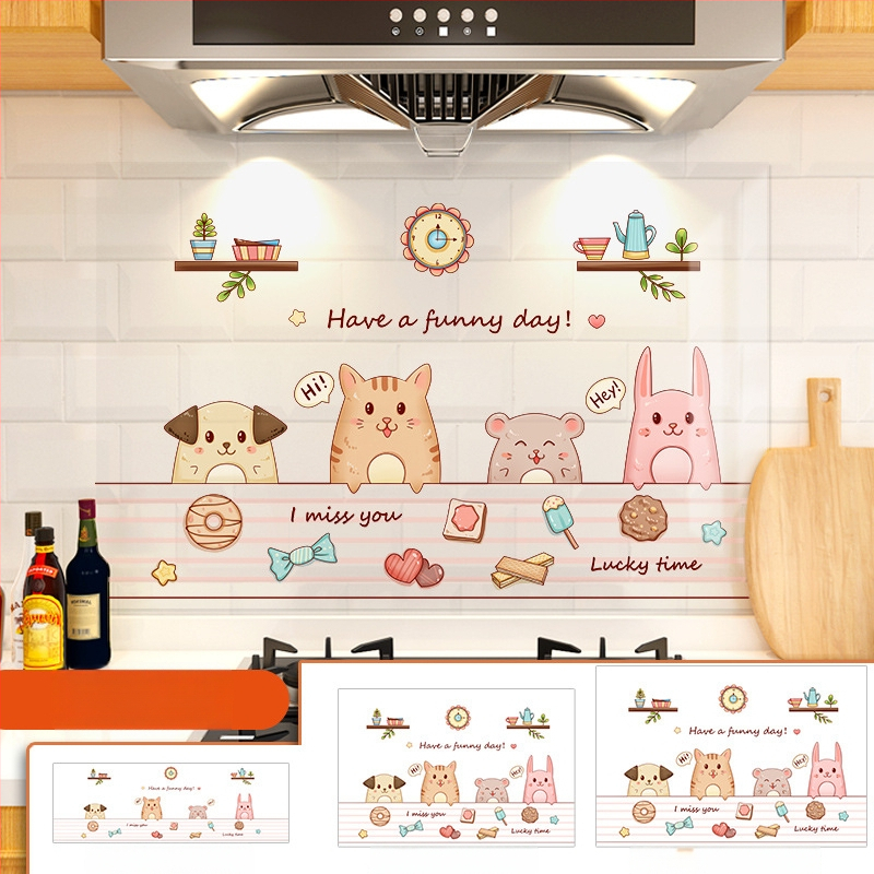 Кухненски стенен стикер против мазнини, хартия, карикатурен принт, 1 бр.