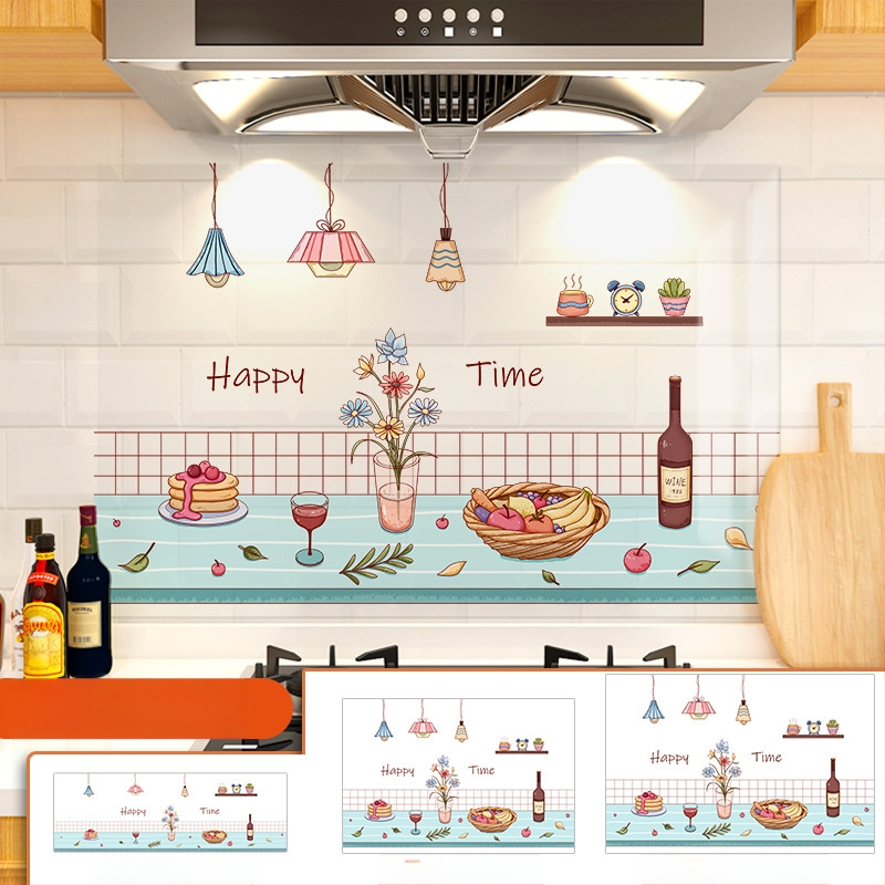 Кухненски стенен стикер против мазнини, хартия, карикатурен принт, 1 бр.