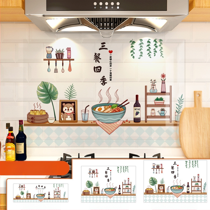 Кухненски стенен стикер против мазнини, хартия, карикатурен принт, 1 бр.