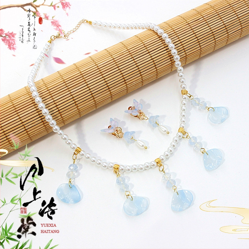 Vaikų ausų klipsų rinkinys - senovinis stilius, rankų darbo stiklo detalės su vaisių ir lapų motyvais