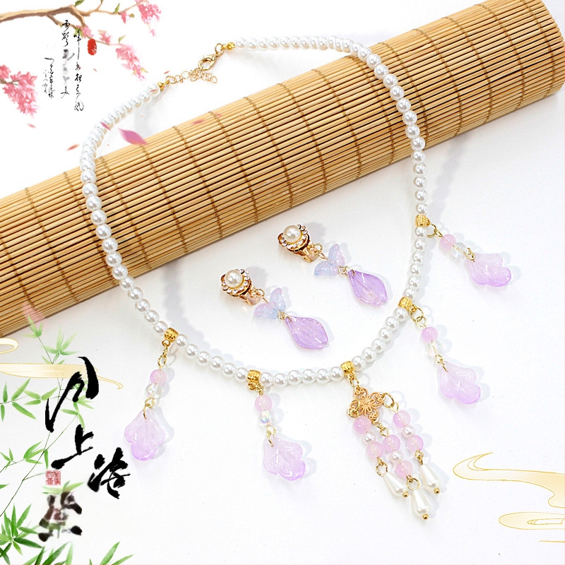 Vaikų ausų klipsų rinkinys - senovinis stilius, rankų darbo stiklo detalės su vaisių ir lapų motyvais