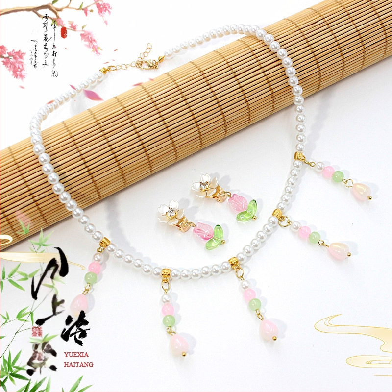 Vaikų ausų klipsų rinkinys - senovinis stilius, rankų darbo stiklo detalės su vaisių ir lapų motyvais