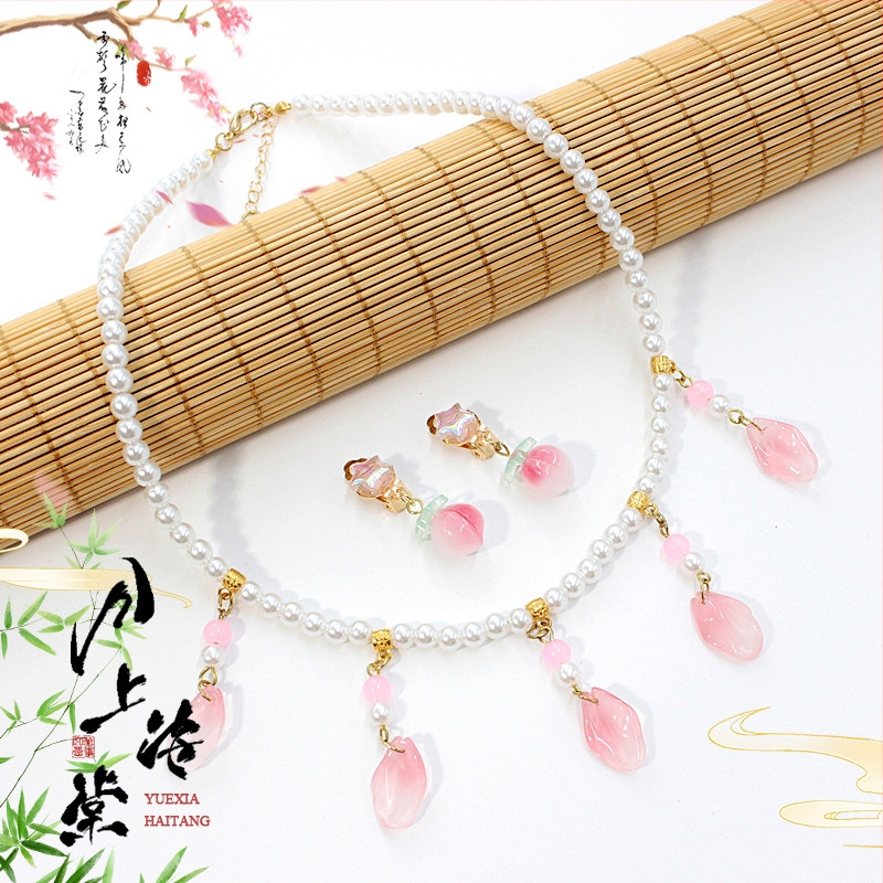 Vaikų ausų klipsų rinkinys - senovinis stilius, rankų darbo stiklo detalės su vaisių ir lapų motyvais