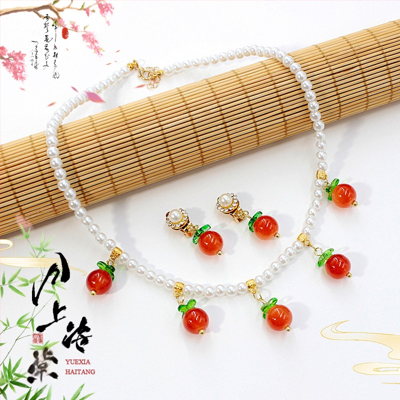 Vaikų ausų klipsų rinkinys - senovinis stilius, rankų darbo stiklo detalės su vaisių ir lapų motyvais