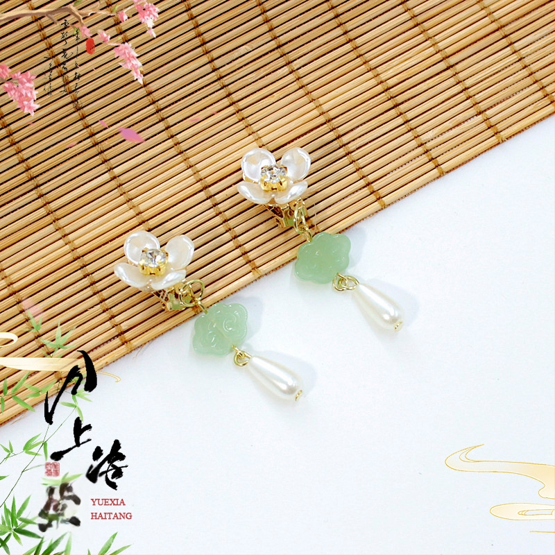 Vaikų ausų klipsų rinkinys - senovinis stilius, rankų darbo stiklo detalės su vaisių ir lapų motyvais