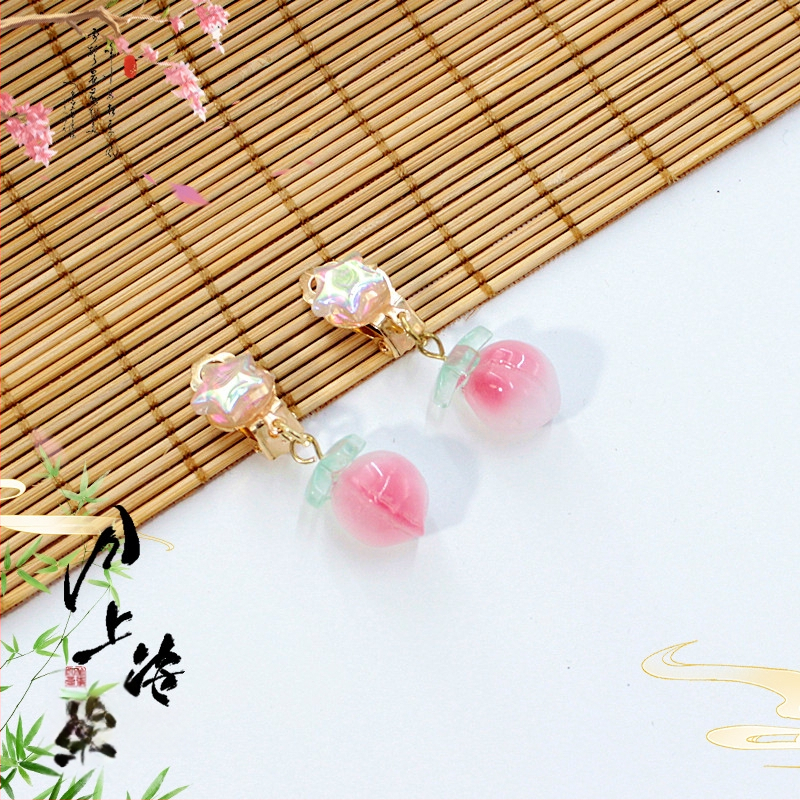 Vaikų ausų klipsų rinkinys - senovinis stilius, rankų darbo stiklo detalės su vaisių ir lapų motyvais