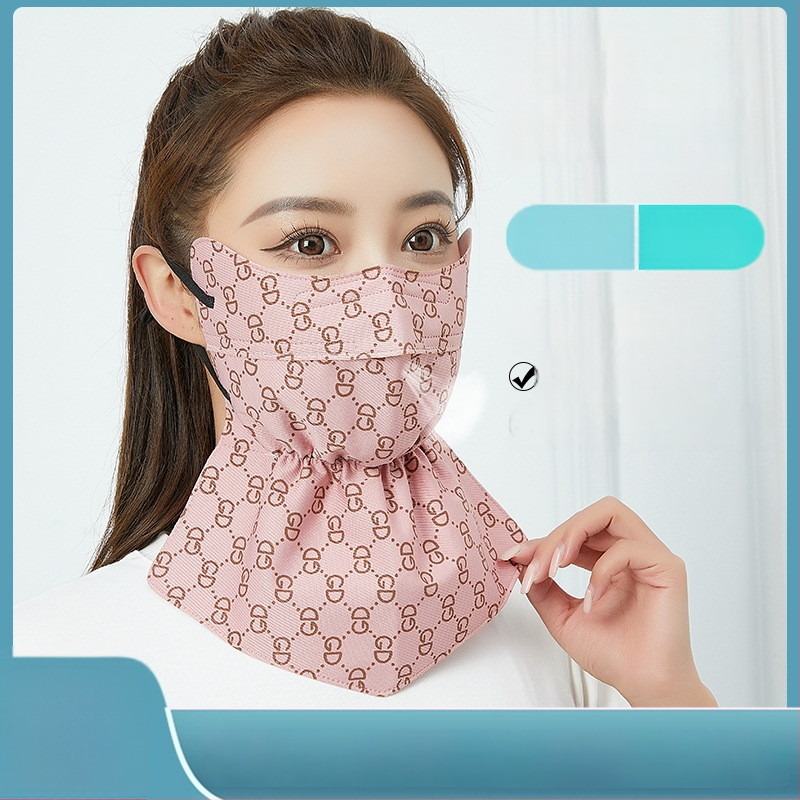 Saules aizsardzības maska velosipēdistam ar garu izdrukātu kakla šalli — daļēji pārklājošs dizains, poliester audums, 81–95% poliester saturs, acu aizsardzība