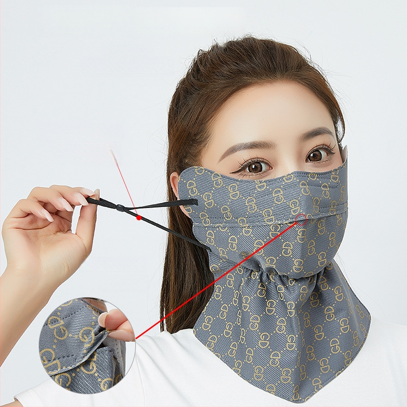 Saules aizsardzības maska velosipēdistam ar garu izdrukātu kakla šalli — daļēji pārklājošs dizains, poliester audums, 81–95% poliester saturs, acu aizsardzība