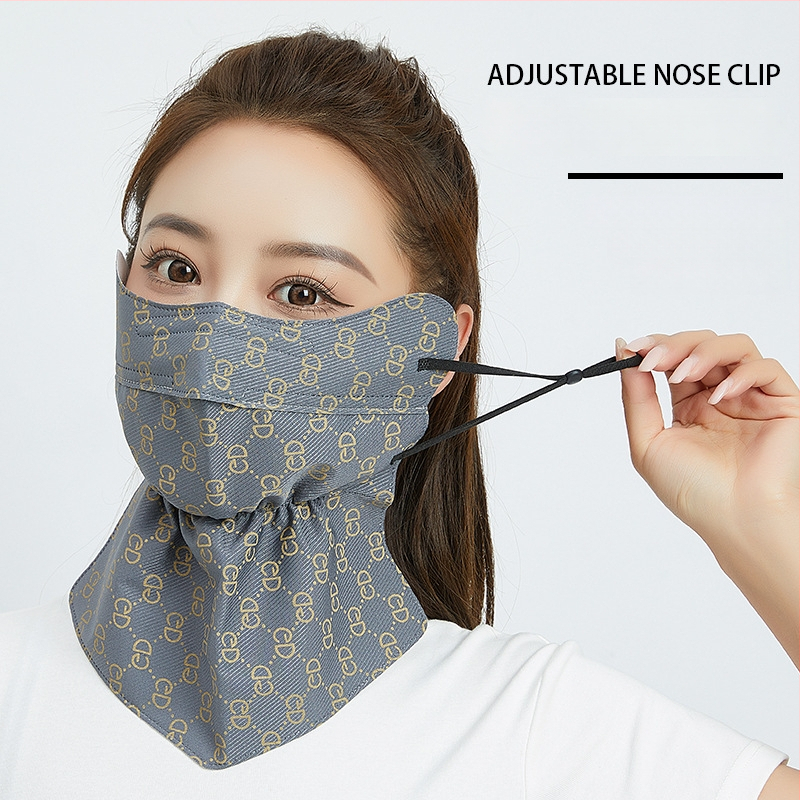 Saules aizsardzības maska velosipēdistam ar garu izdrukātu kakla šalli — daļēji pārklājošs dizains, poliester audums, 81–95% poliester saturs, acu aizsardzība