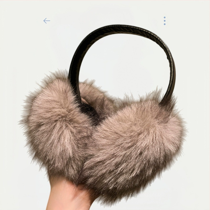 Pliša ausu aizsargi ar galvas lentu ziemai – siltums ārā, monohromatisks raksts, mākslīgās lapsas kažokādas akcenti