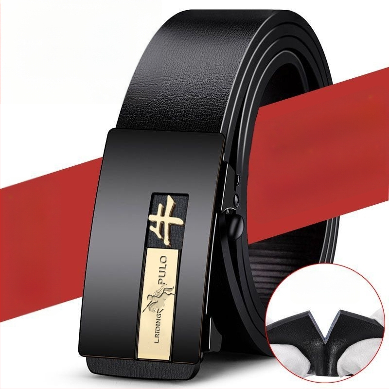 Centură pentru bărbați din piele naturală, cu două straturi de piele de vită, cataramă automată, design zodiacal, lățime 2-4 cm