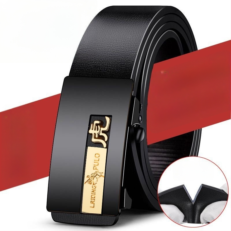 Centură pentru bărbați din piele naturală, cu două straturi de piele de vită, cataramă automată, design zodiacal, lățime 2-4 cm