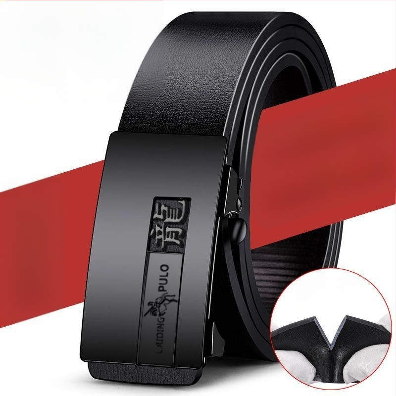 Centură pentru bărbați din piele naturală, cu două straturi de piele de vită, cataramă automată, design zodiacal, lățime 2-4 cm