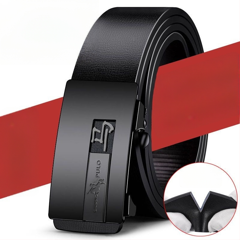 Centură pentru bărbați din piele naturală, cu două straturi de piele de vită, cataramă automată, design zodiacal, lățime 2-4 cm