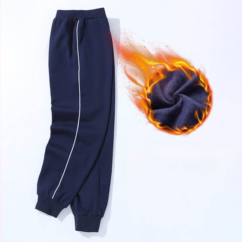 Vaikų mokyklinės kelnės su dryžiais, koledžo stiliaus, medvilnės-poliesterio mišinys, unisex, vidurio juosmens