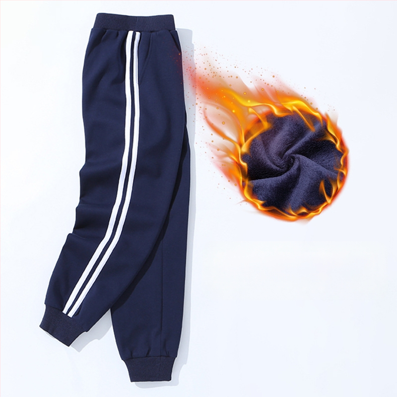 Vaikų mokyklinės kelnės su dryžiais, koledžo stiliaus, medvilnės-poliesterio mišinys, unisex, vidurio juosmens