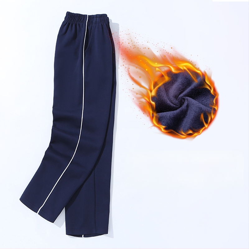 Vaikų mokyklinės kelnės su dryžiais, koledžo stiliaus, medvilnės-poliesterio mišinys, unisex, vidurio juosmens