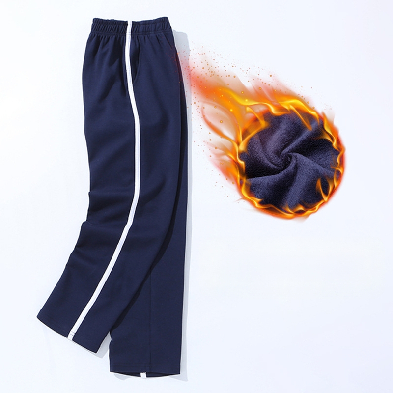 Vaikų mokyklinės kelnės su dryžiais, koledžo stiliaus, medvilnės-poliesterio mišinys, unisex, vidurio juosmens