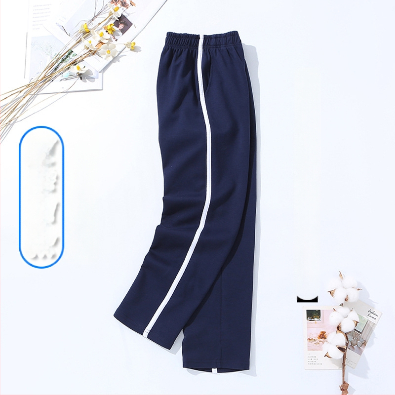 Vaikų mokyklinės kelnės su dryžiais, koledžo stiliaus, medvilnės-poliesterio mišinys, unisex, vidurio juosmens