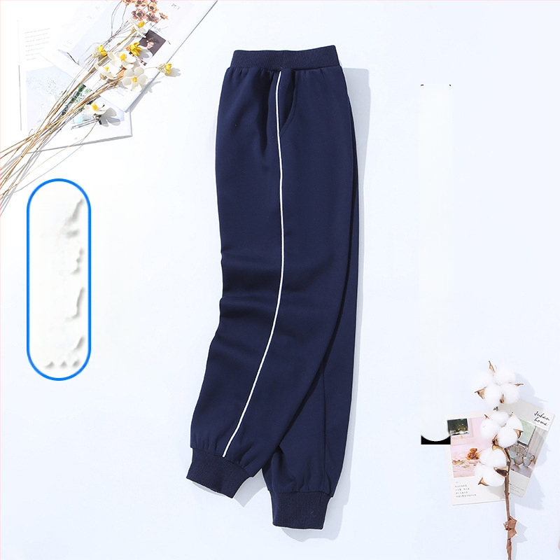 Vaikų mokyklinės kelnės su dryžiais, koledžo stiliaus, medvilnės-poliesterio mišinys, unisex, vidurio juosmens