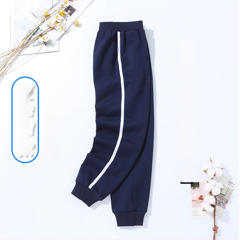 Vaikų mokyklinės kelnės su dryžiais, koledžo stiliaus, medvilnės-poliesterio mišinys, unisex, vidurio juosmens