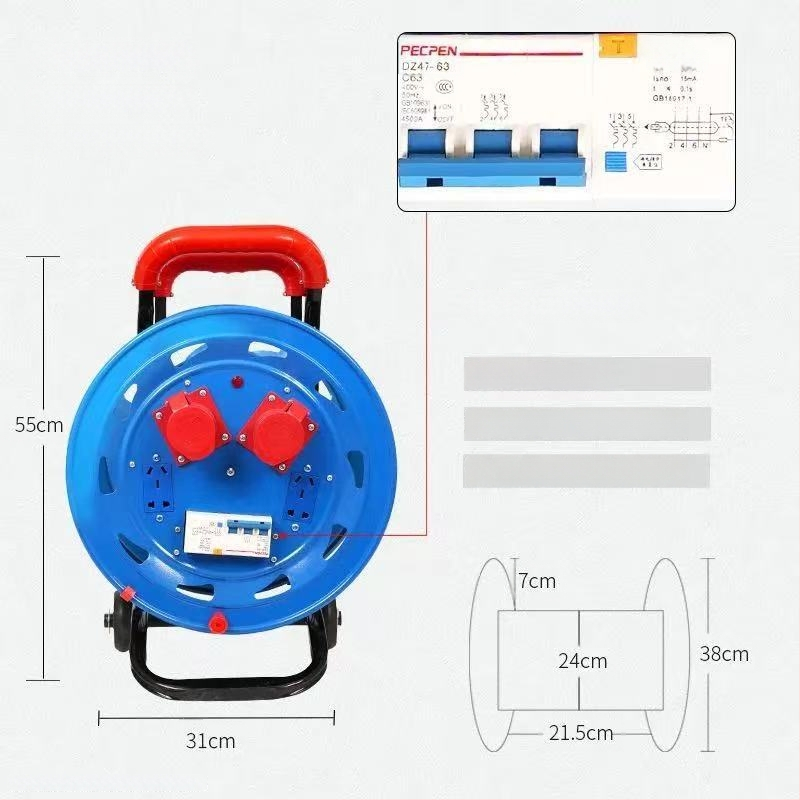 Φορητός κύλινδρος καλωδίου: κενός κύλινδρος, μηχανισμός τύλιξης και κύλινδρος αποθήκευσης