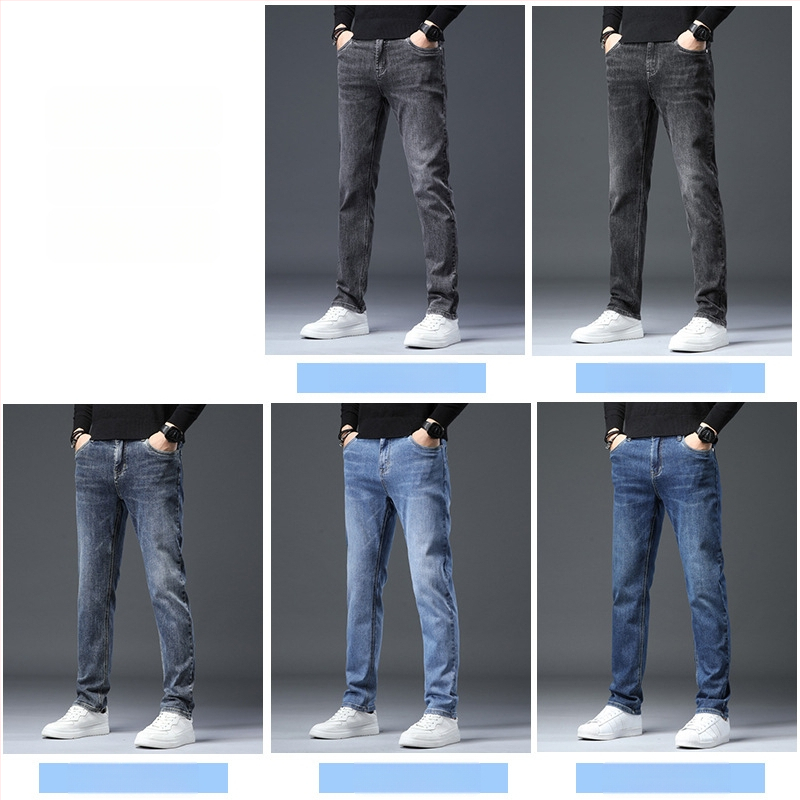 Vīriešu džinsi ar taisu piegriezumu no denima, flīsa oderē, vidējā josta, mikroelastiskums, piecu kabatu dizains