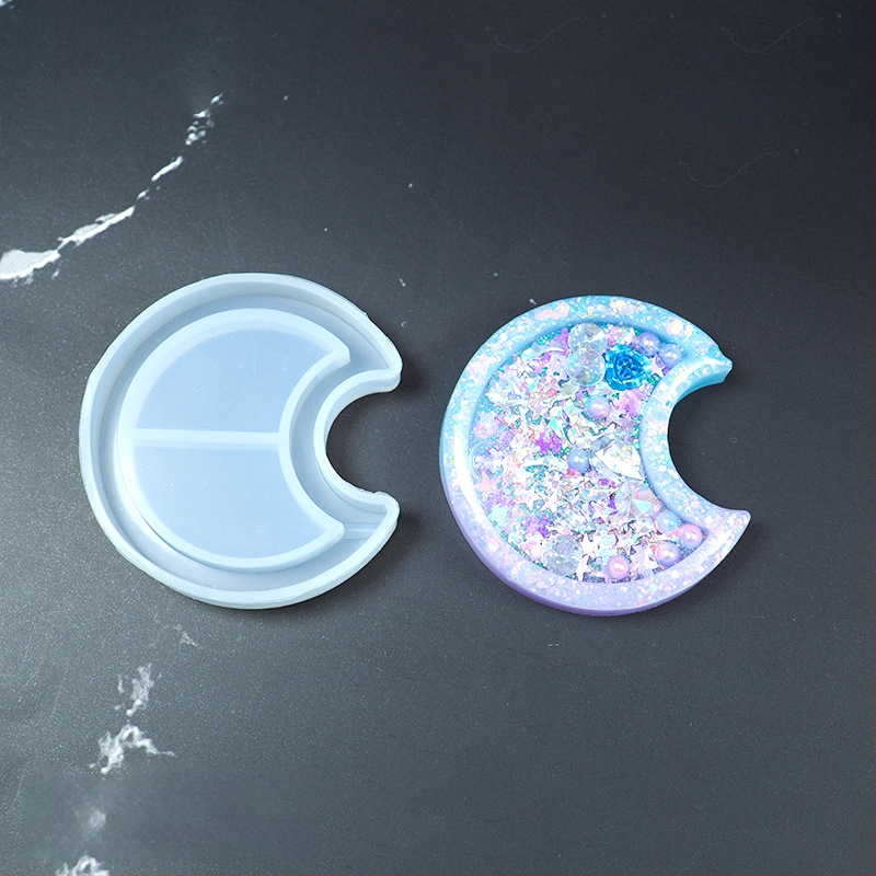 Silicone keychain mold — širdies, žvaigždės, mėnulio ir katės formos UV derva DIY papuošalams