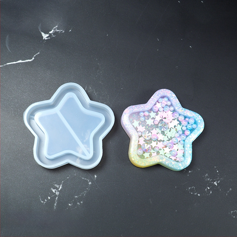 Silicone keychain mold — širdies, žvaigždės, mėnulio ir katės formos UV derva DIY papuošalams