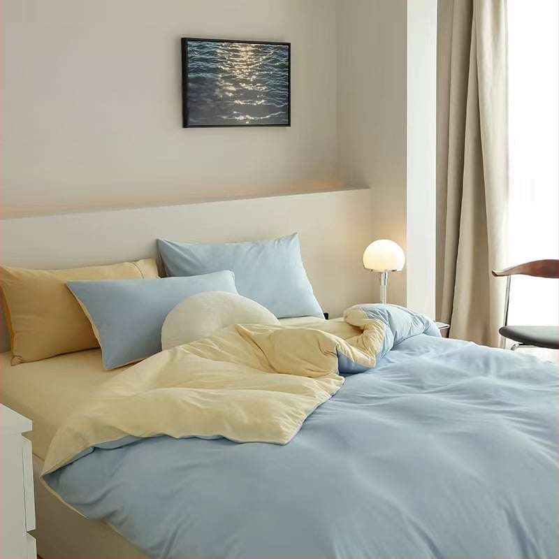 Keturių dalių patalynės komplektas iš 100% medvilnės, mezgta quilt, reaktyvus spausdinimas ir dažymas, Twill audinys, vientisas raštas, svoris 2.0–2.5 kg