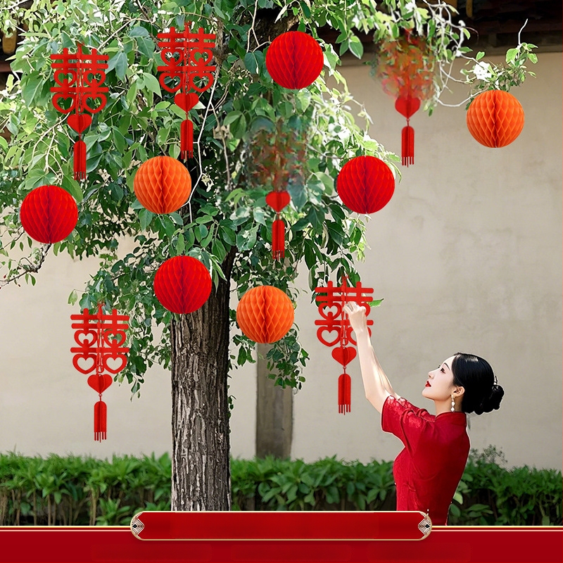 Apskritas popierinės žibinto pakabukas, rankų darbo, skirtas lauko augalų dekoravimui ir vestuvėms