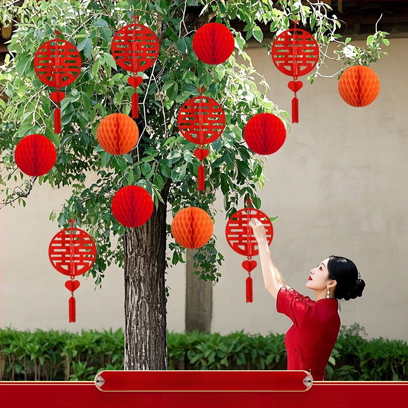 Apskritas popierinės žibinto pakabukas, rankų darbo, skirtas lauko augalų dekoravimui ir vestuvėms