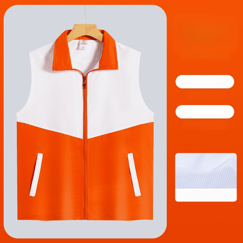 Работен елек с принт лого - цип, без яка, полиестер, основен плат