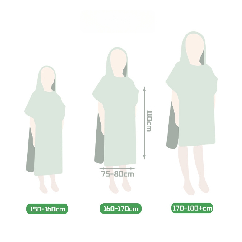 Dėvimas rankšluosčio chalatas su gobtuvu, sugeriantis, dvipusis velūras, svoris 200–300 g, siūlai 150D — Chiti