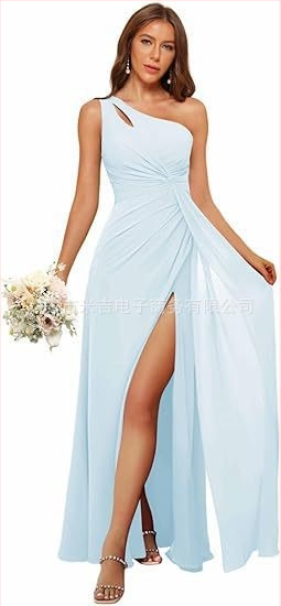 Рокля за шаферки с едно рамо, дълга пола, полиестерен плат, без ръкави, талия средна