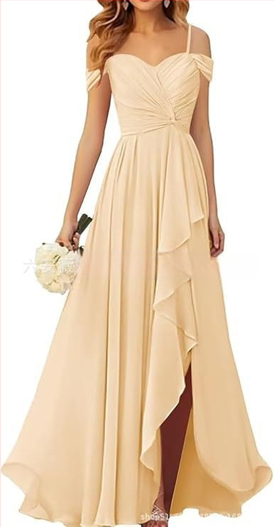 Вечерна рокля с презрамки тип потник, без ръкав, дълга пола, плисирана, полиестер