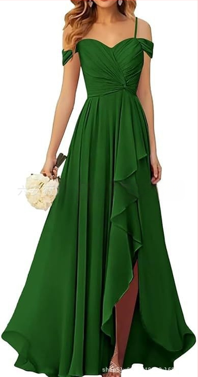 Вечерна рокля с презрамки тип потник, без ръкав, дълга пола, плисирана, полиестер