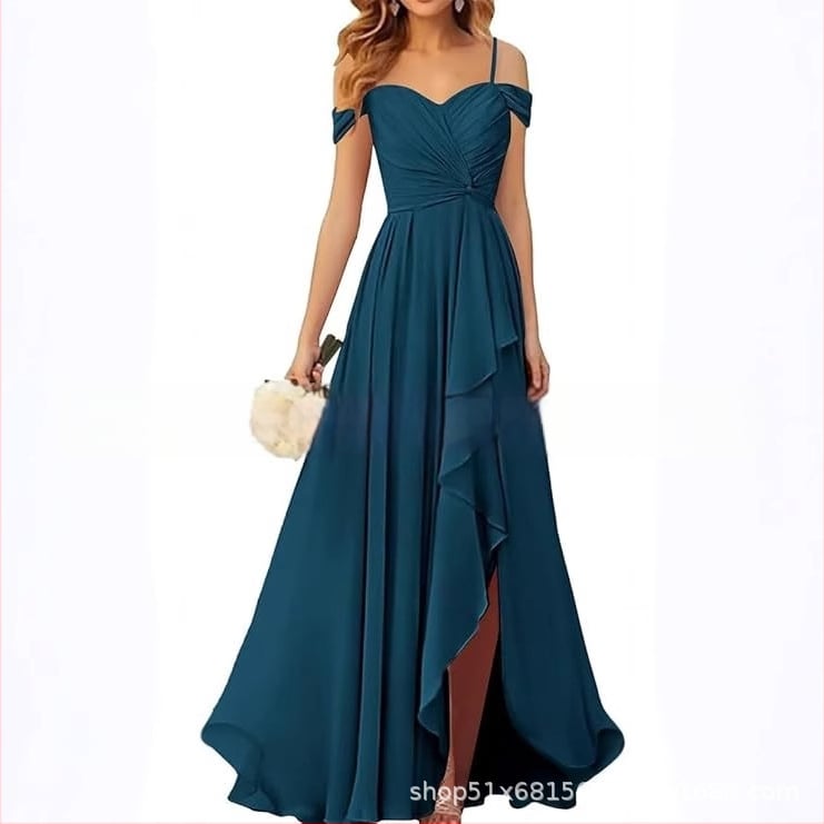 Вечерна рокля с презрамки тип потник, без ръкав, дълга пола, плисирана, полиестер