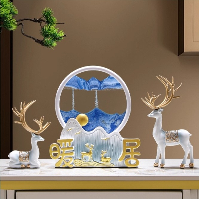 Figūra iš dervos su smėlio paveikslu elniui – dekoras svetainei, TV spintai ir įėjimo zonai – Naujasis Kinų stilius, be pritaikymo