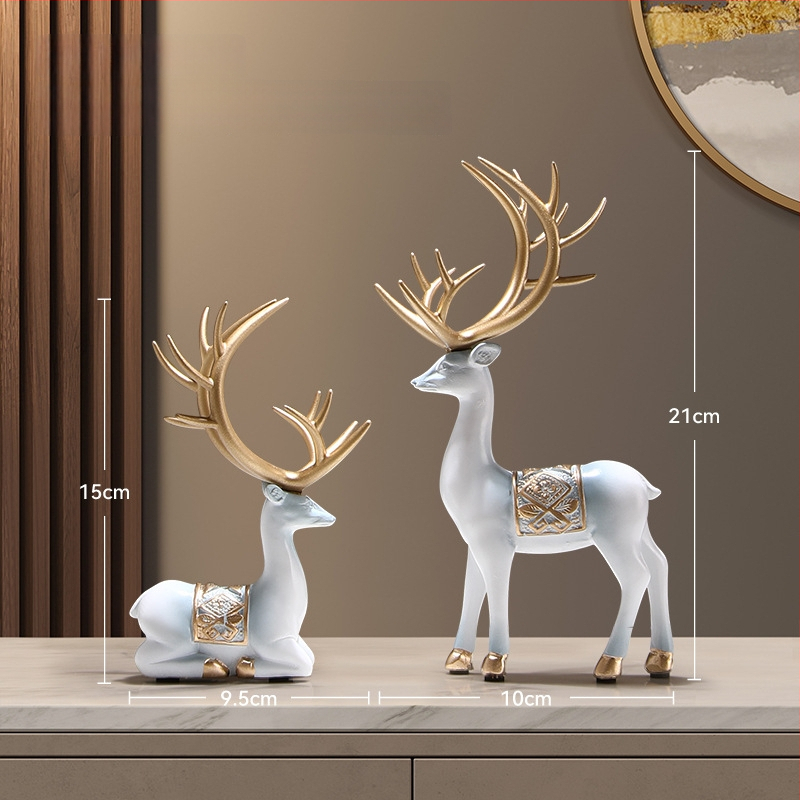 Figūra iš dervos su smėlio paveikslu elniui – dekoras svetainei, TV spintai ir įėjimo zonai – Naujasis Kinų stilius, be pritaikymo