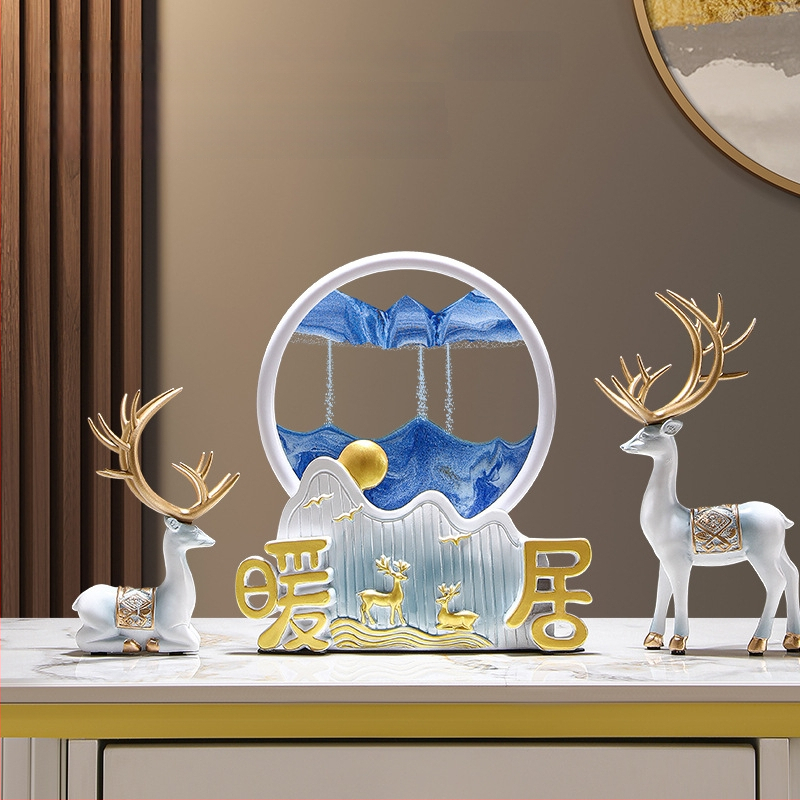 Figūra iš dervos su smėlio paveikslu elniui – dekoras svetainei, TV spintai ir įėjimo zonai – Naujasis Kinų stilius, be pritaikymo