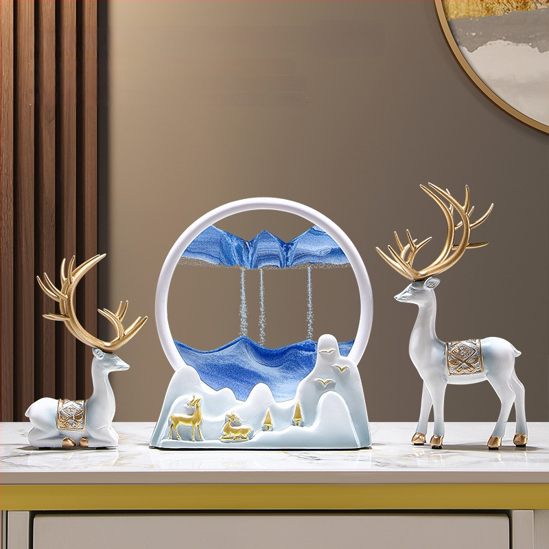 Figūra iš dervos su smėlio paveikslu elniui – dekoras svetainei, TV spintai ir įėjimo zonai – Naujasis Kinų stilius, be pritaikymo