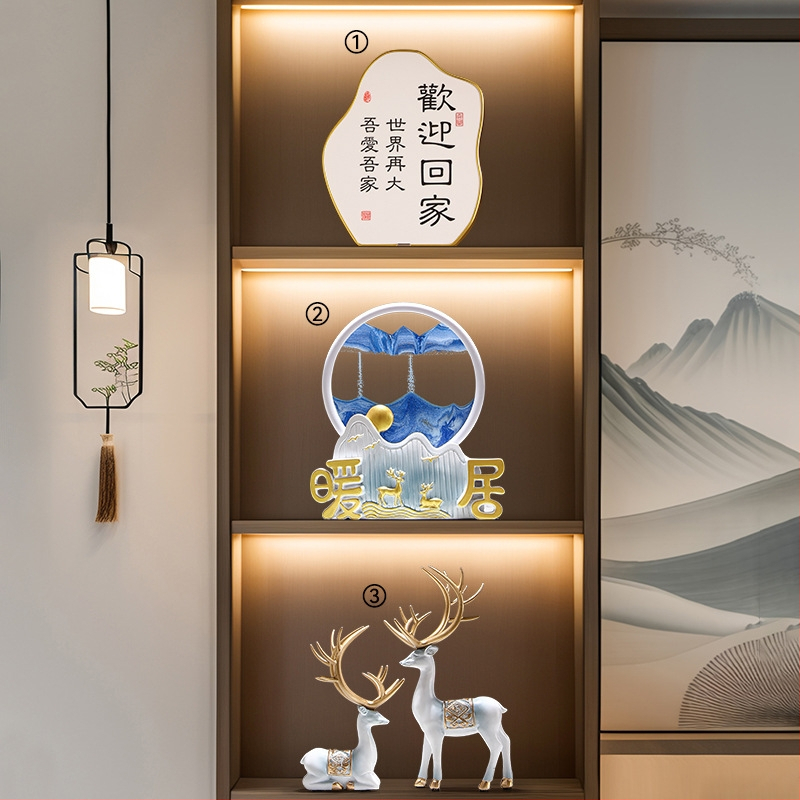 Figūra iš dervos su smėlio paveikslu elniui – dekoras svetainei, TV spintai ir įėjimo zonai – Naujasis Kinų stilius, be pritaikymo