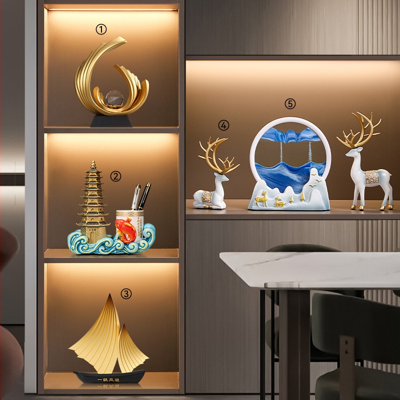 Figūra iš dervos su smėlio paveikslu elniui – dekoras svetainei, TV spintai ir įėjimo zonai – Naujasis Kinų stilius, be pritaikymo